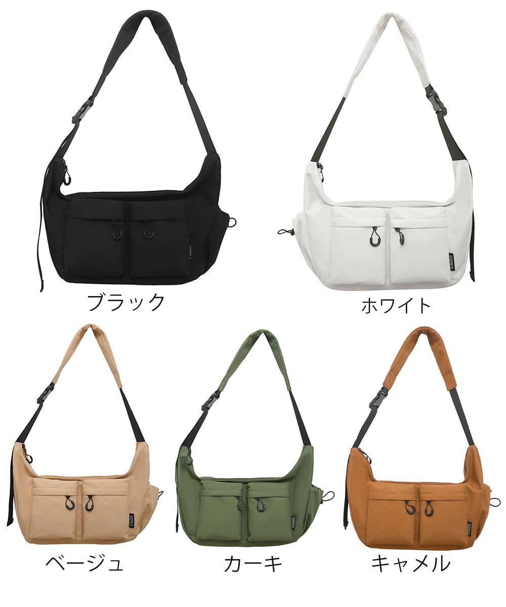 黒 バッグ 多機能ポケット付きナイロンショルダーバッグ