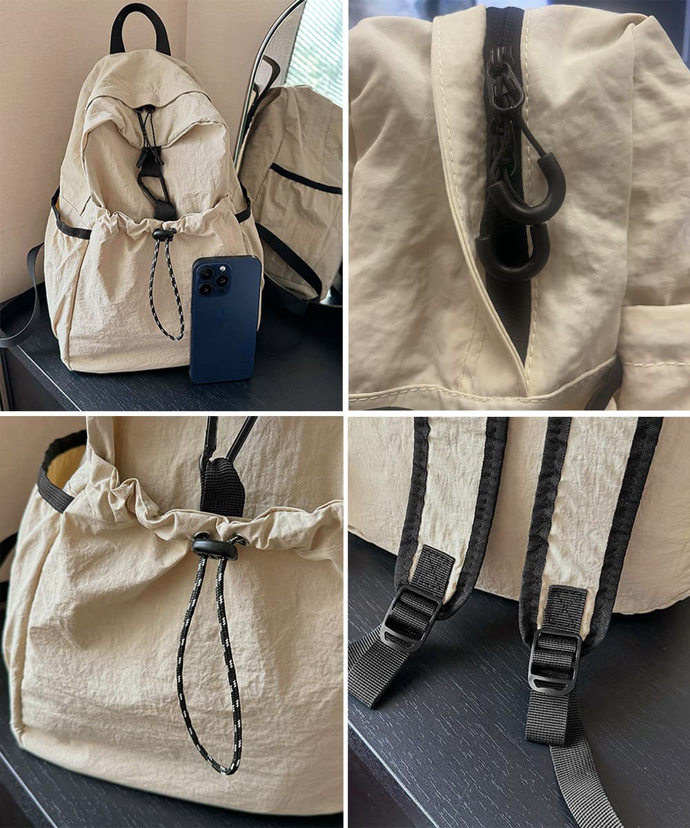 黒 バッグ 黒ドロストポケット付き軽量リュック