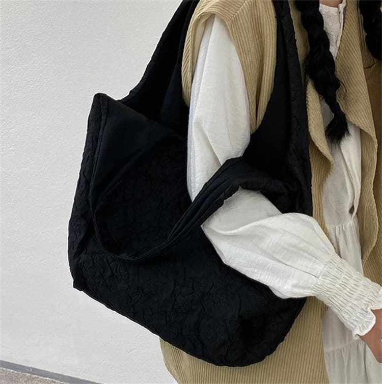 黒 バッグ 黒 キルティング トートバッグ レトロ文学風