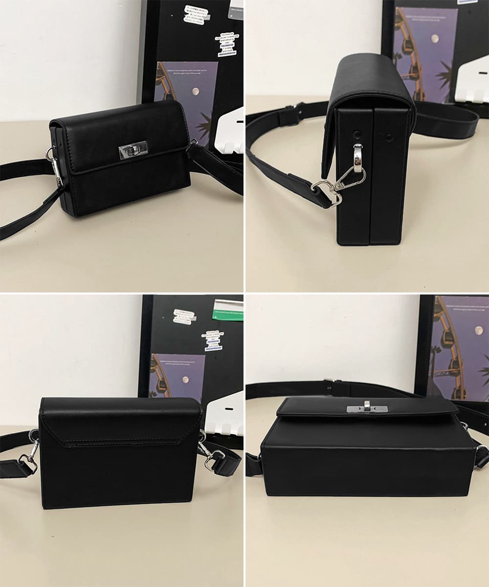 黒 バッグ 黒色スクエアショルダーバッグ斜めがけ鞄