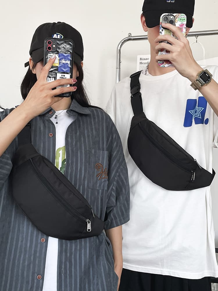 黒 バッグ 多機能黒ナイロン製斜め掛け腰巻きポーチ