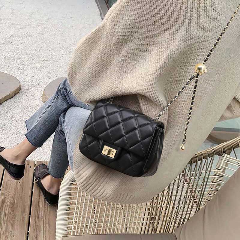 黒 バッグ 女性用上品黒キルティングチェーンショルダーバッグ
