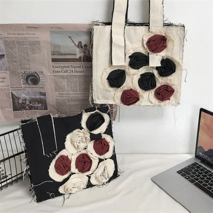 黒 バッグ 花柄刺繍黒トートバッグ ショルダー対応