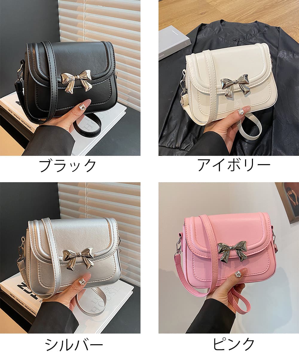 黒 バッグ 即納 黒リボン金具ミニショルダーバッグ