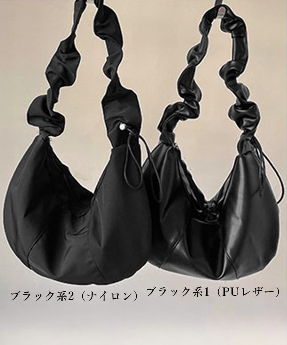 黒 バッグ ギャザーハンドル黒トートバッグ 大容量軽量