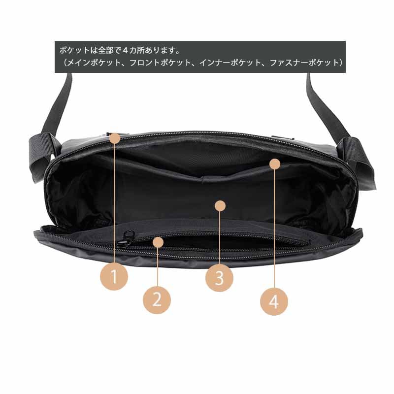 黒 バッグ 軽量大容量ボディバッグ斜め掛け撥水加工黒