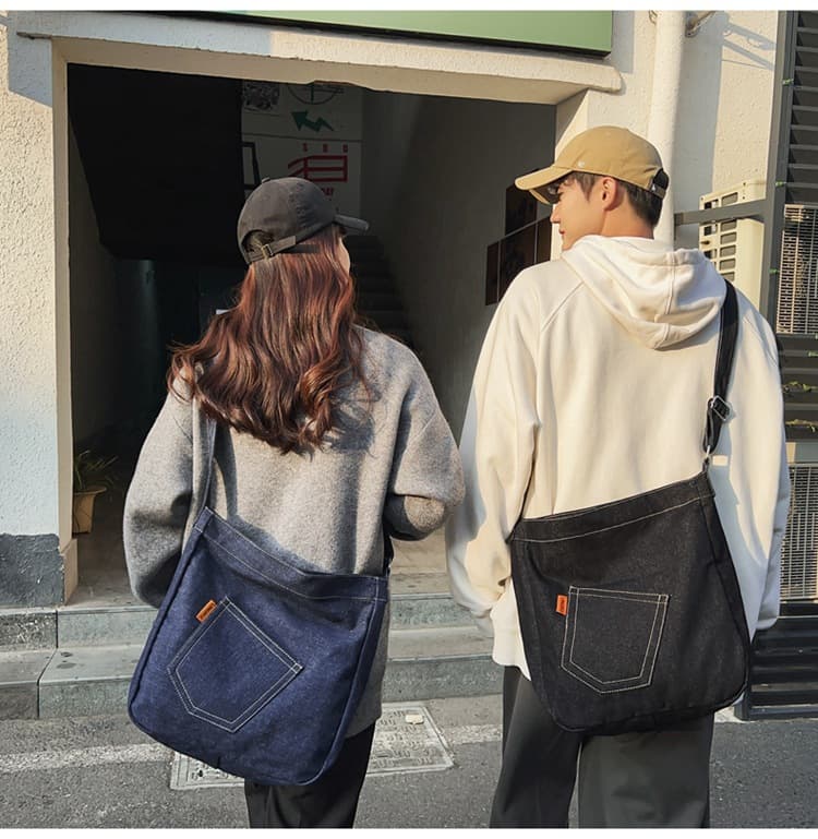 黒 バッグ ユニセックス デニム ショルダーバッグ 大容量 斜め掛け かばん