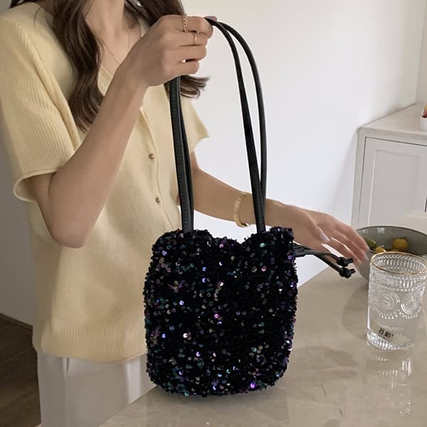 黒 バッグ 新作 レディース スパンコール巾着ショルダーバッグ 黒