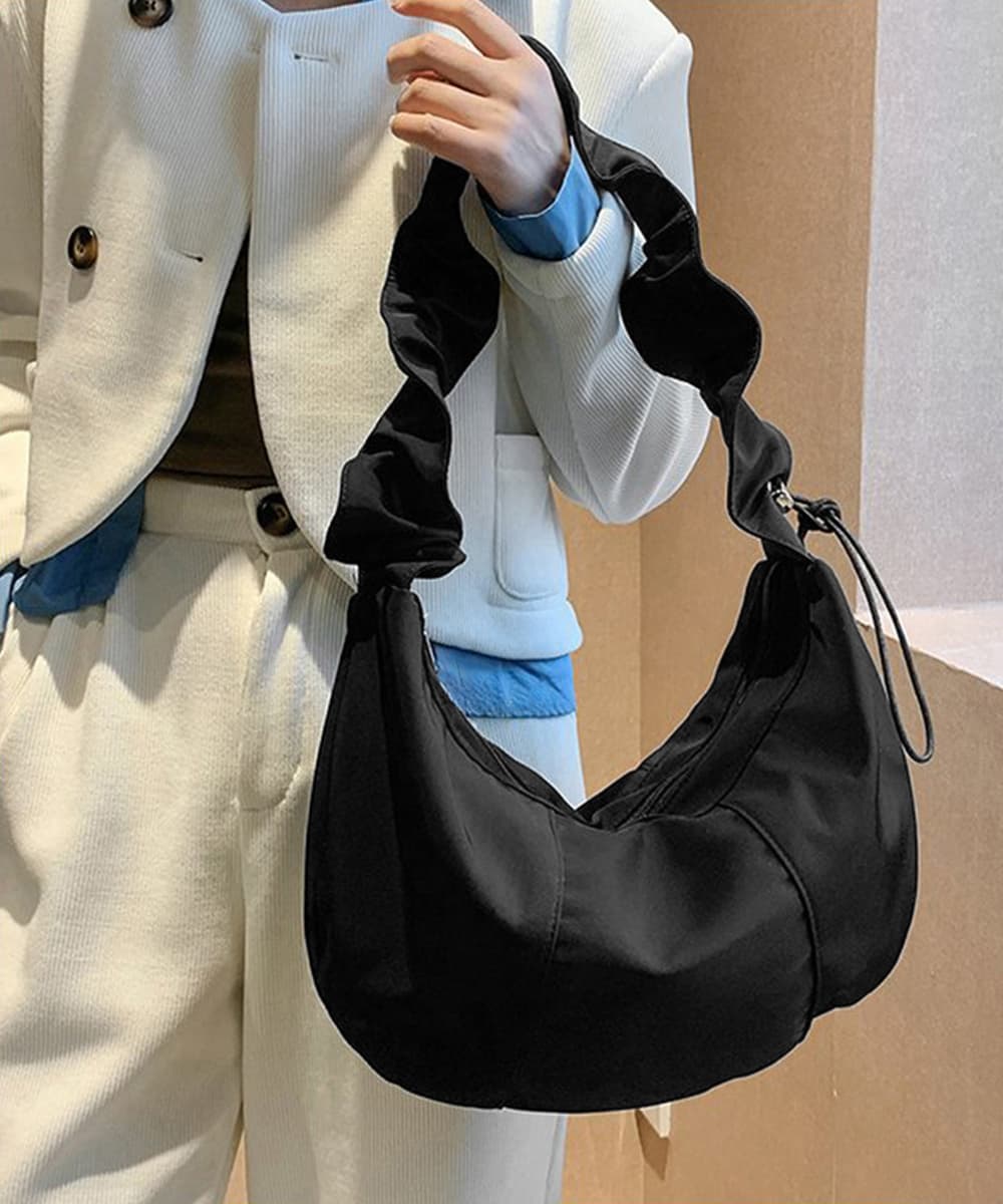 黒 バッグ ギャザーハンドル黒トートバッグ 大容量軽量