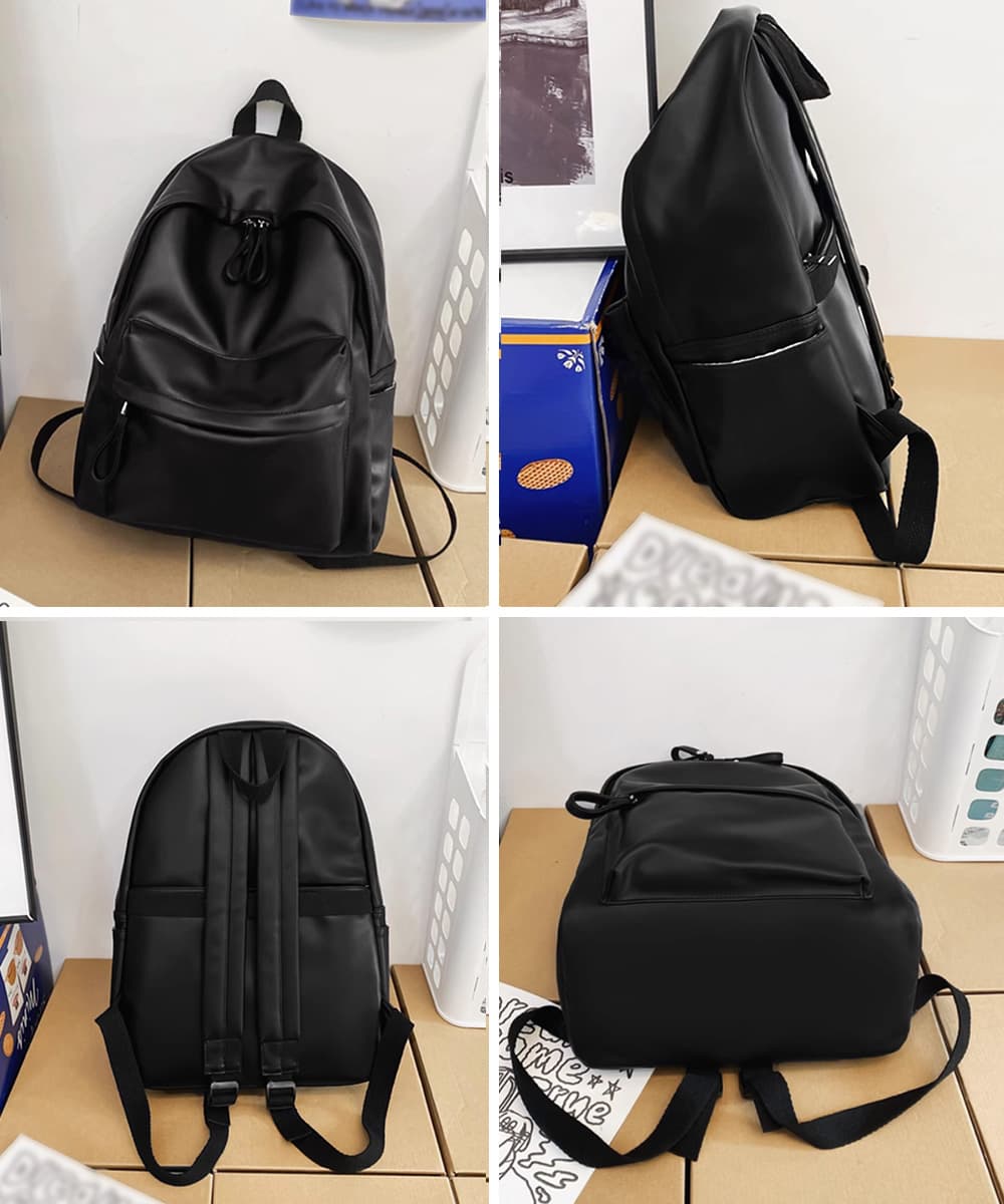 黒 バッグ 高品質合成皮革リュックサック女性用大容量