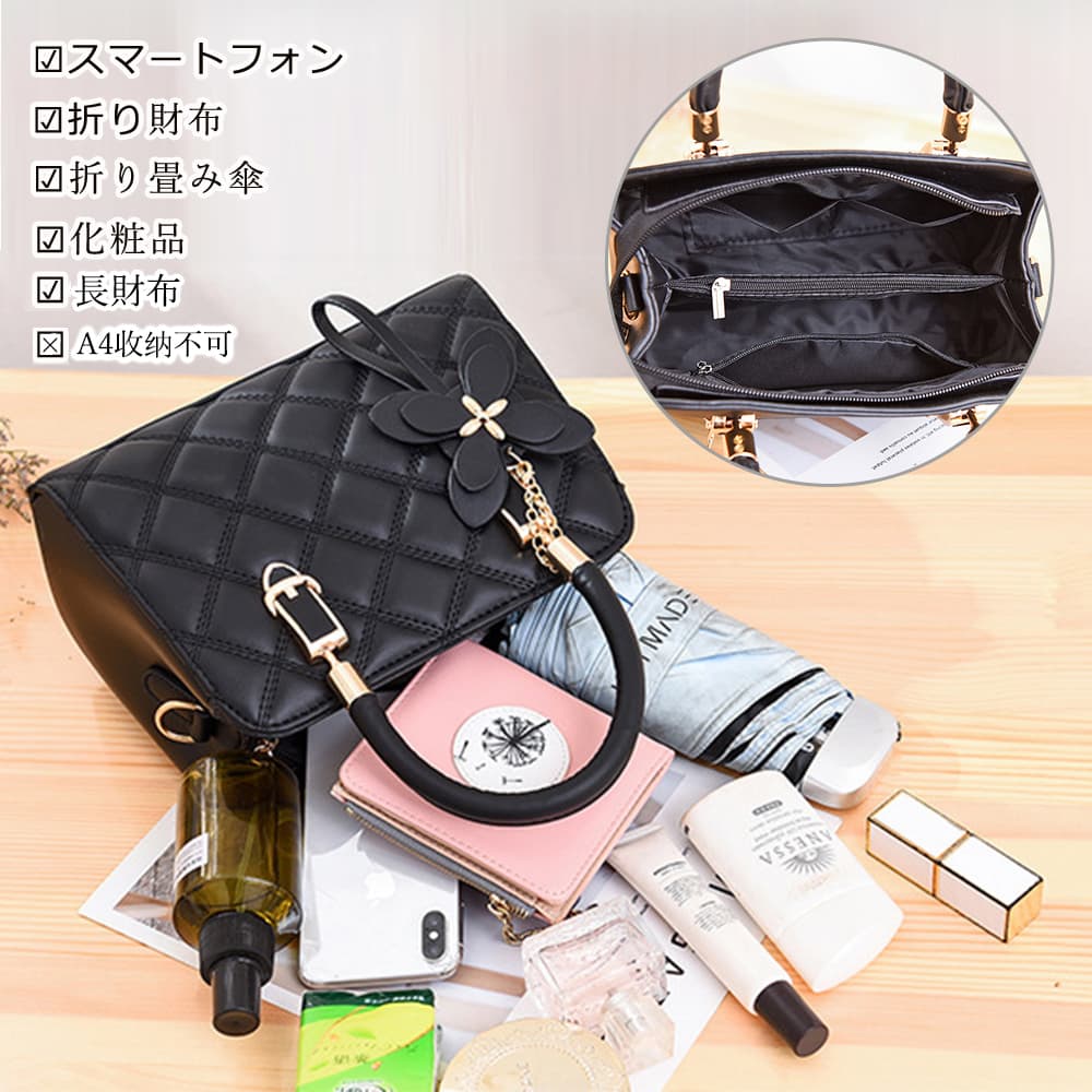 黒 バッグ キルティング合皮ハンドバッグ斜め掛け2way