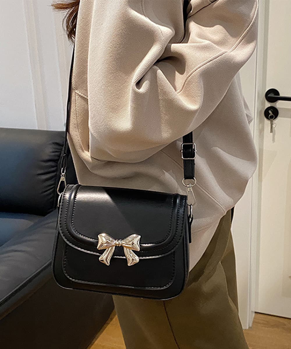 黒 バッグ 即納 黒リボン金具ミニショルダーバッグ