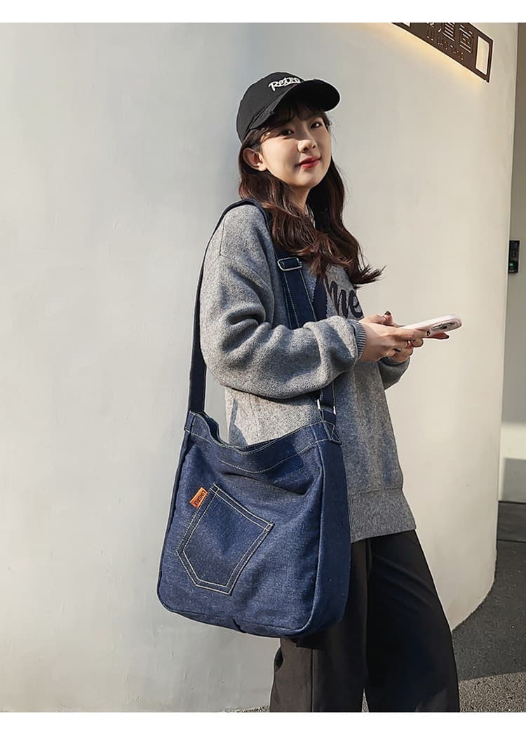 黒 バッグ ユニセックス デニム ショルダーバッグ 大容量 斜め掛け かばん
