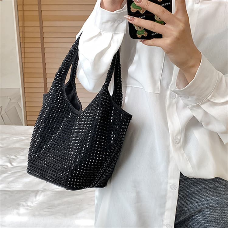 黒 バッグ 黒 スパンコール バケツ型 ショルダーバッグ