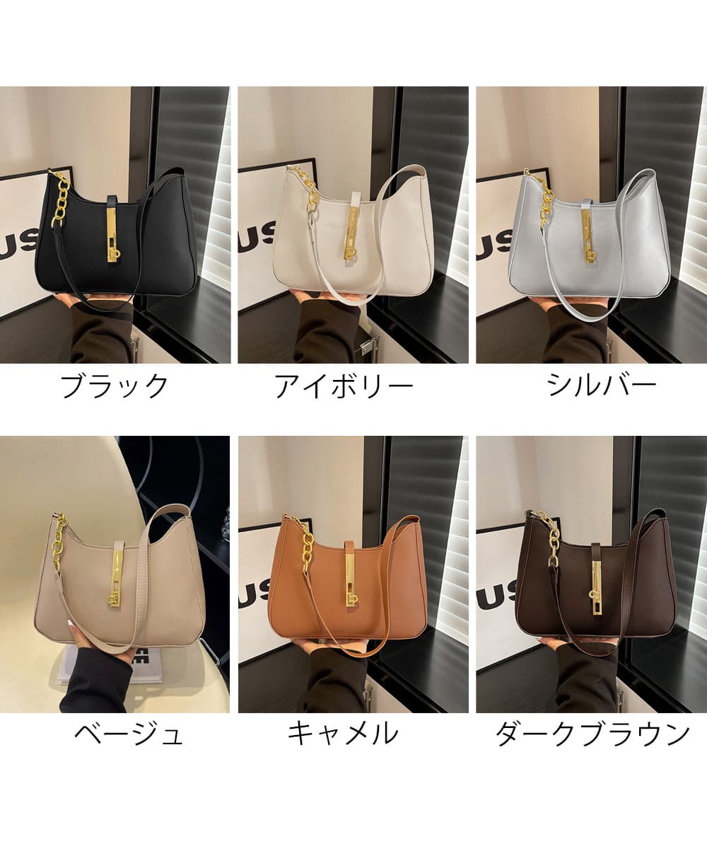 黒 バッグ 黒 ワンショルダーバッグ 合皮 金チェーン付き