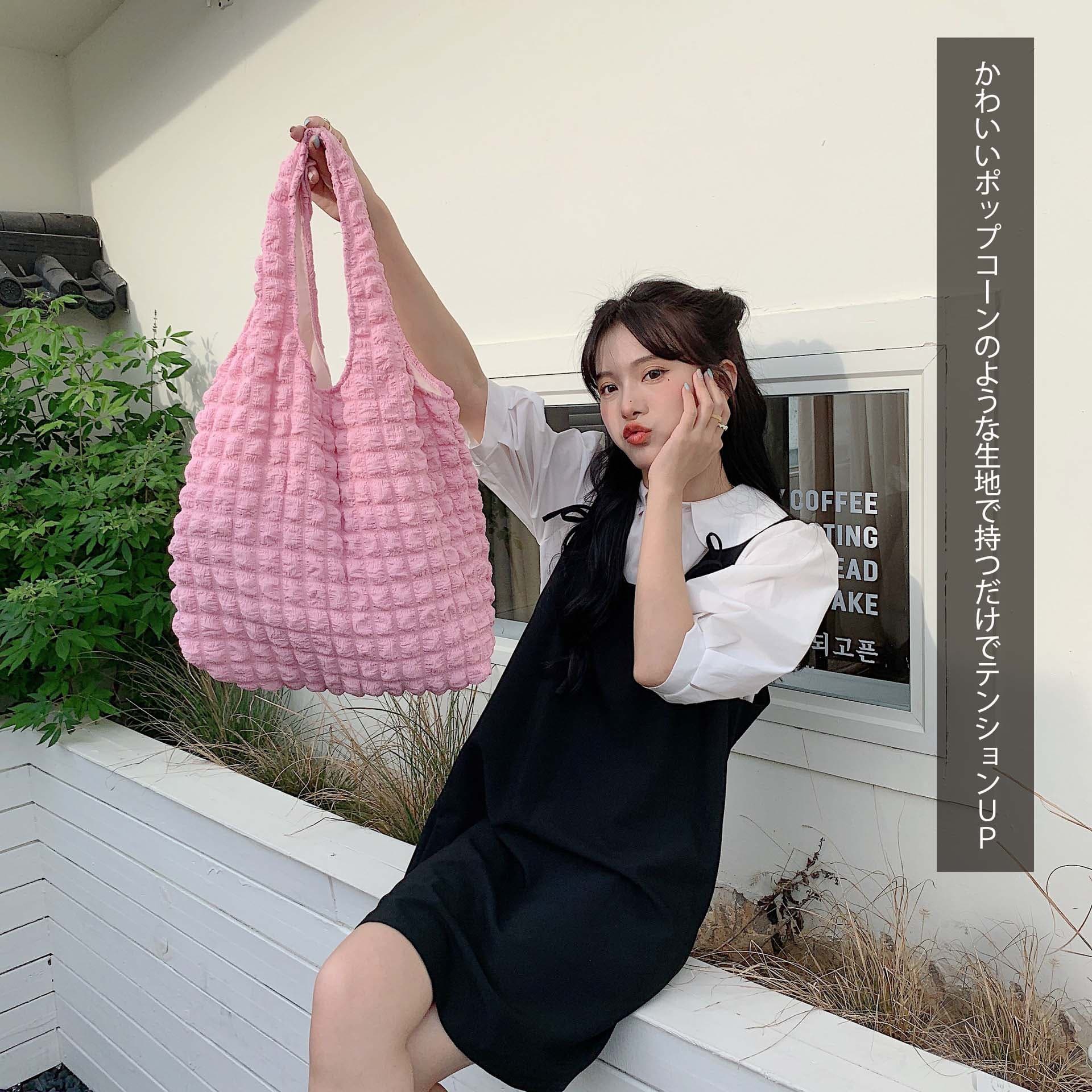 黒 バッグ 黒 ポップコーン ワッフル トートバッグ 軽量 可愛い