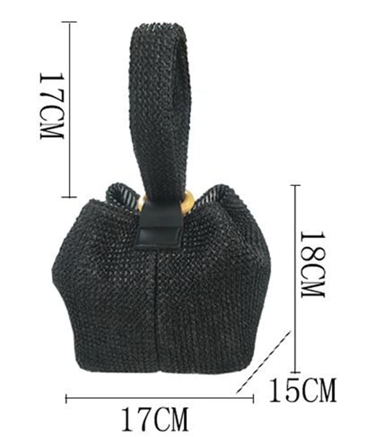黒 バッグ 黒編み込みミニバケツ型かごバッグ