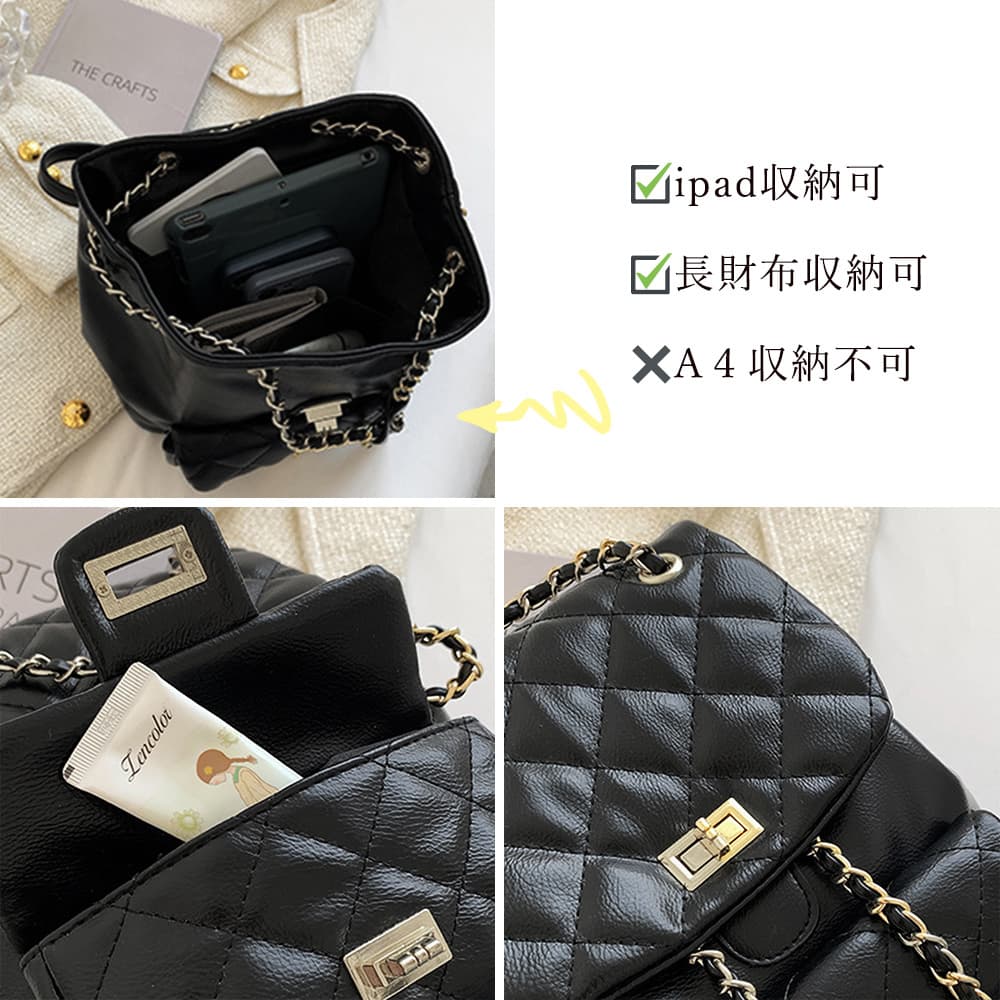 黒 バッグ キルティング巾着型二way黒リュック