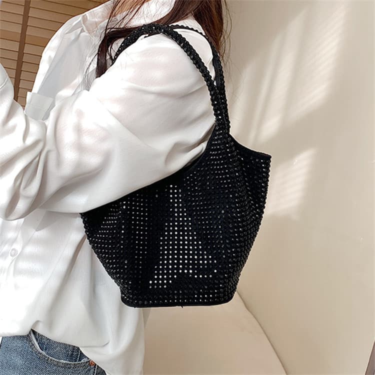 黒 バッグ 黒 スパンコール バケツ型 ショルダーバッグ