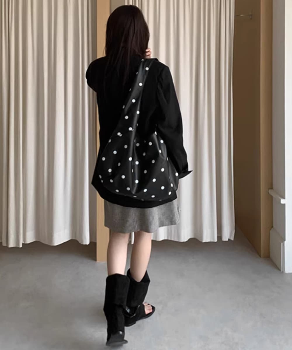 黒 バッグ 黒 水玉柄 三日月型ショルダーバッグ 大容量