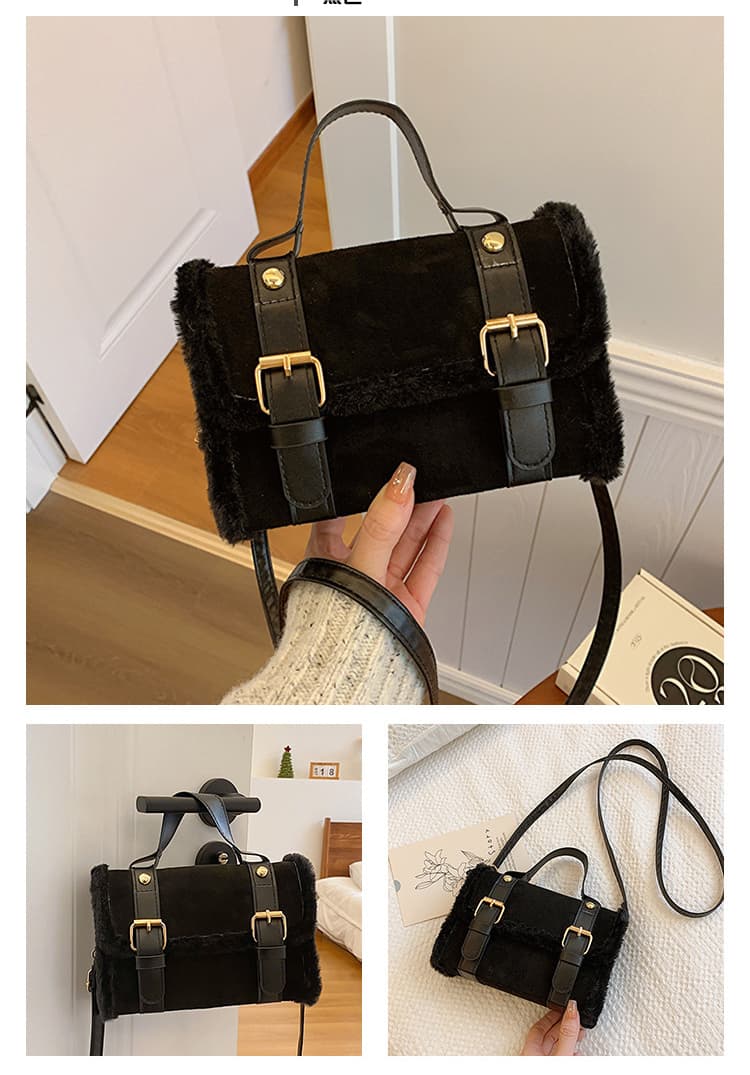 黒 バッグ レディース ファー調黒ミニショルダーバッグ 肩掛け手提げ兼用