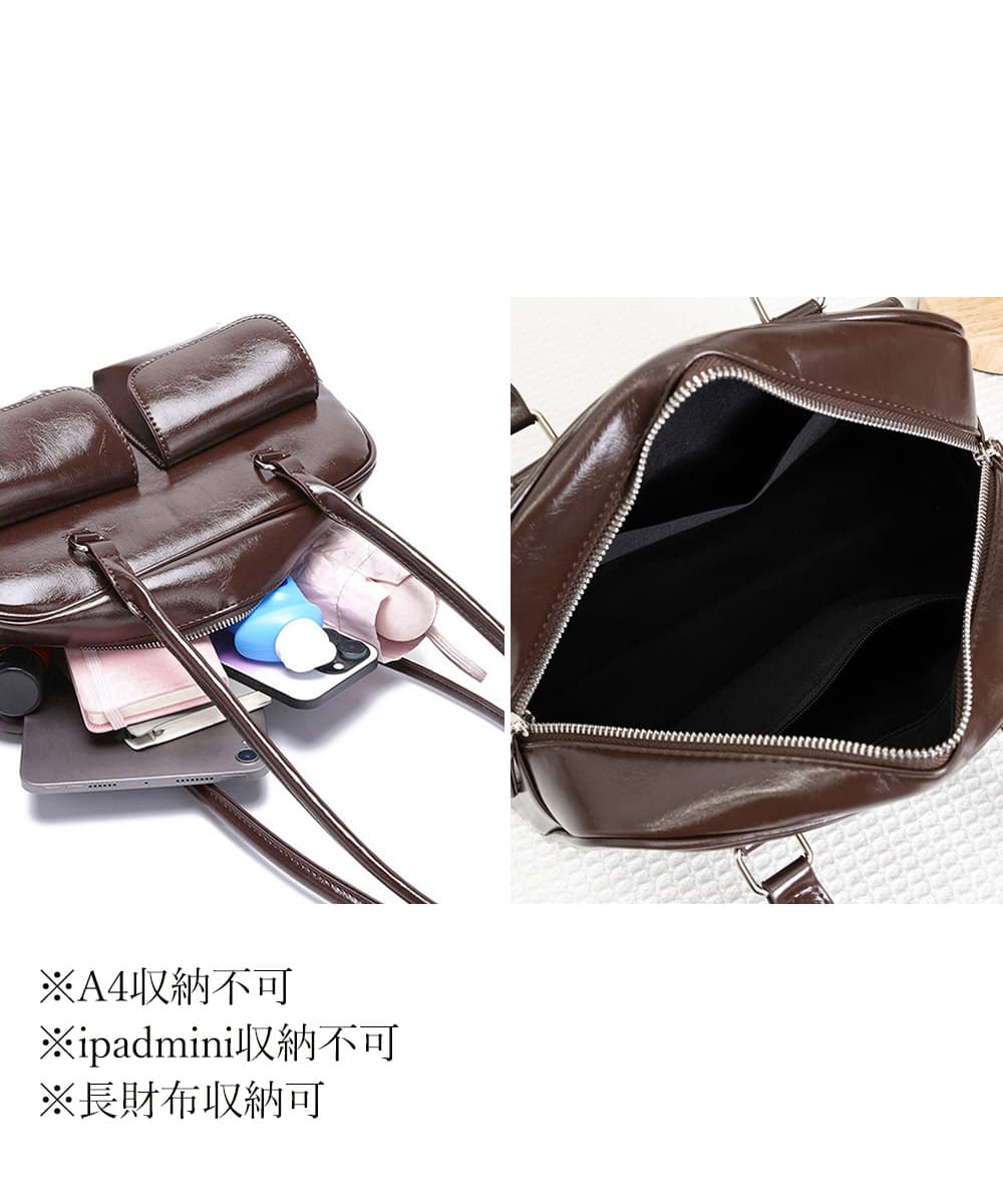 黒 バッグ 黒バッグ ツヤ感ハンドバッグ 多機能ポケット付きレディース鞄