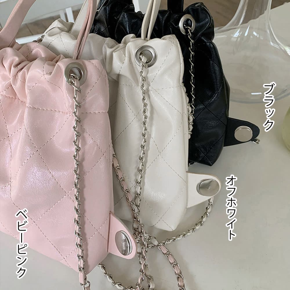 黒 バッグ キルティング巾着型二通り使いミニリュック