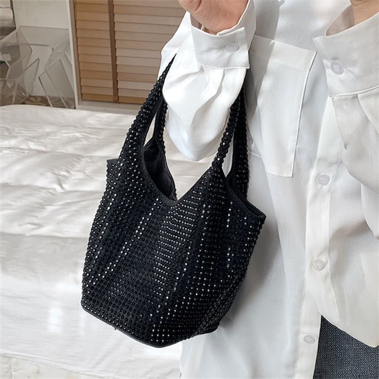 黒 バッグ 黒 スパンコール バケツ型 ショルダーバッグ