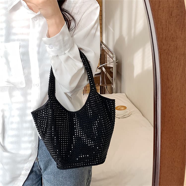 黒 バッグ 黒 スパンコール バケツ型 ショルダーバッグ